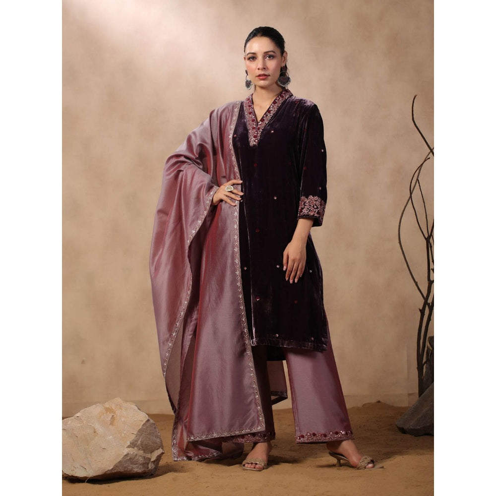 Palak Khandelwal Purple Kurta with Hand Embroidered Pants and Dupatta (Set of 3)