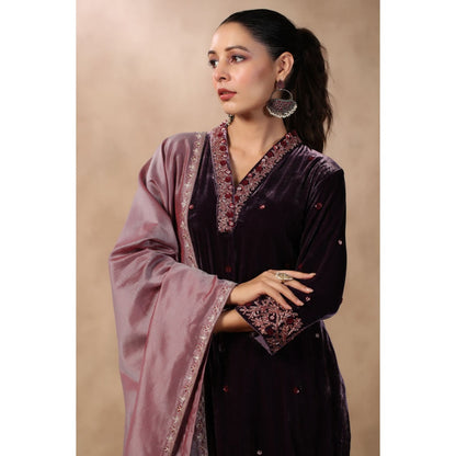 Palak Khandelwal Purple Kurta with Hand Embroidered Pants and Dupatta (Set of 3)