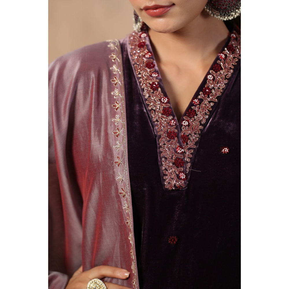 Palak Khandelwal Purple Kurta with Hand Embroidered Pants and Dupatta (Set of 3)