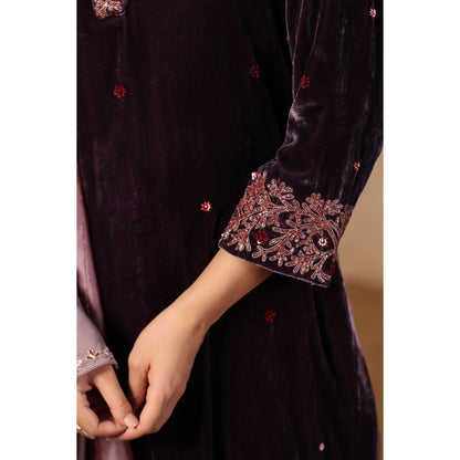 Palak Khandelwal Purple Kurta with Hand Embroidered Pants and Dupatta (Set of 3)