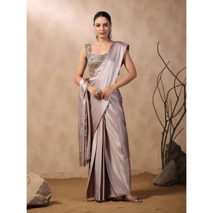 Palak Khandelwal Taupe Pre-Draped Saree with Stitched Blouse