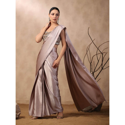 Palak Khandelwal Taupe Pre-Draped Saree with Stitched Blouse