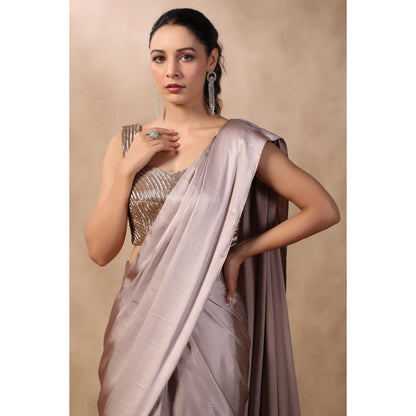 Palak Khandelwal Taupe Pre-Draped Saree with Stitched Blouse