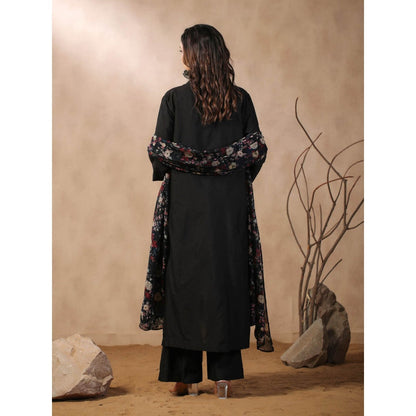 Palak Khandelwal Black Kurta Paired with Pants and Printed Dupatta (Set of 3)