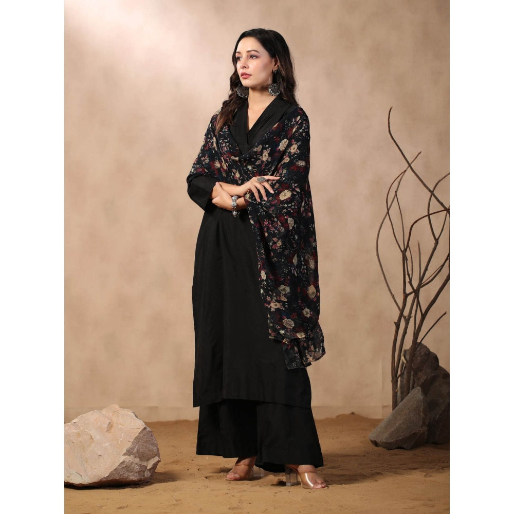 Palak Khandelwal Black Kurta Paired with Pants and Printed Dupatta (Set of 3)