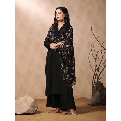 Palak Khandelwal Black Kurta Paired with Pants and Printed Dupatta (Set of 3)