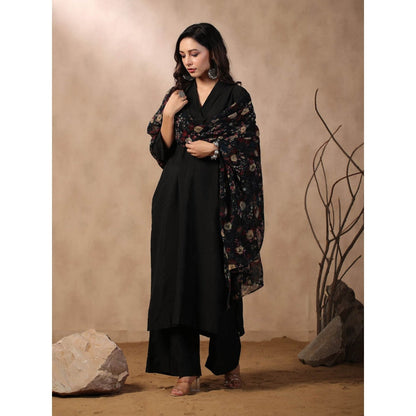 Palak Khandelwal Black Kurta Paired with Pants and Printed Dupatta (Set of 3)