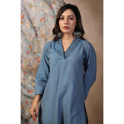 Palak Khandelwal Denim Blue Kurta Paired with Pants and Printed Dupatta (Set of 3)