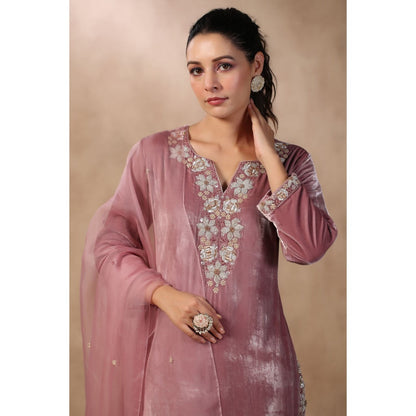 Palak Khandelwal Pink Velvet Kurta Paired with Pants and Dupatta (Set of 3)