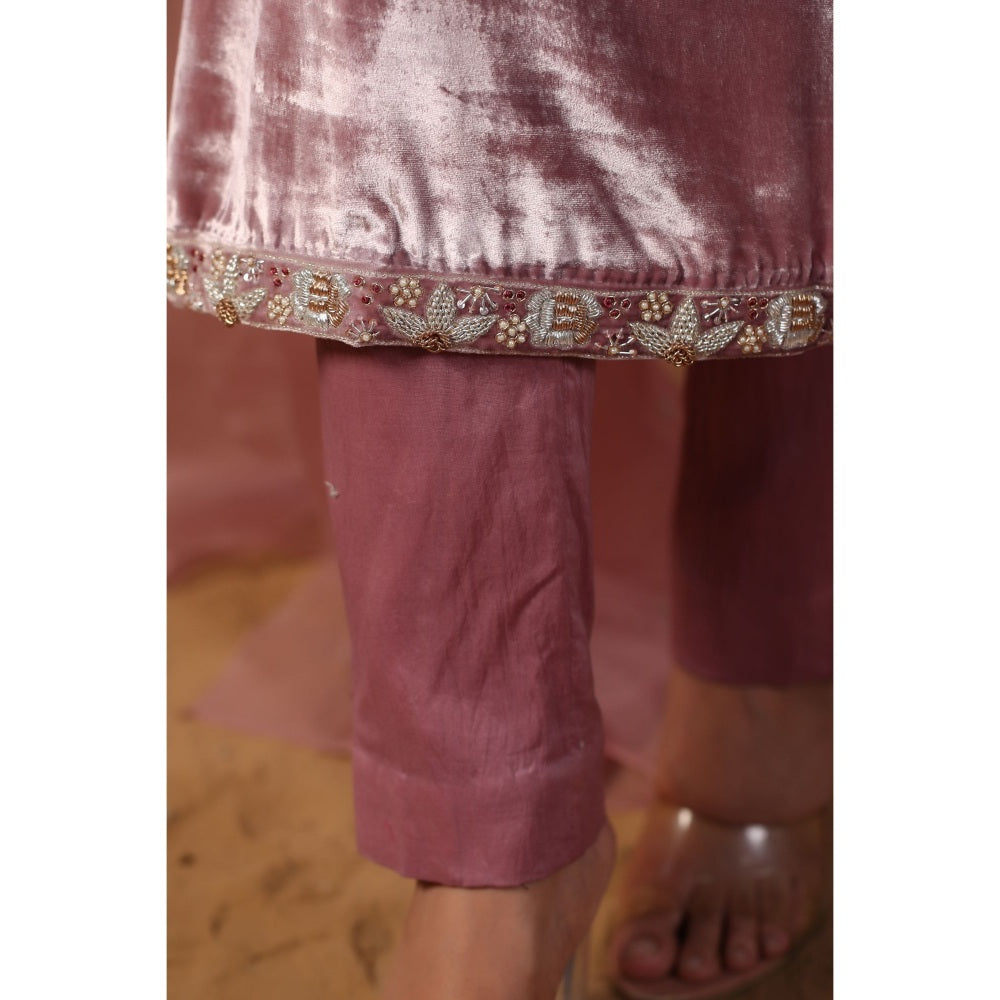 Palak Khandelwal Pink Velvet Kurta Paired with Pants and Dupatta (Set of 3)