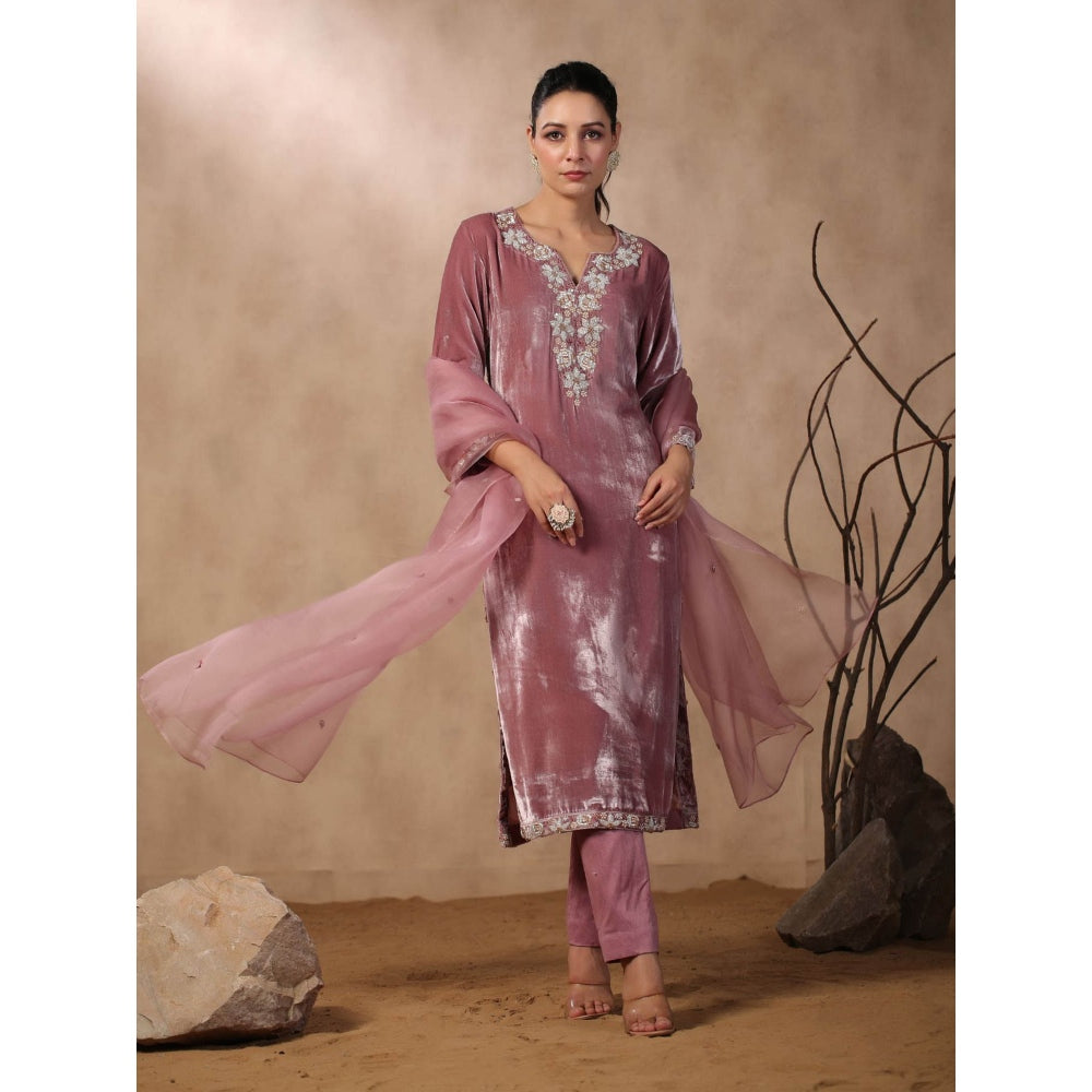Palak Khandelwal Pink Velvet Kurta Paired with Pants and Dupatta (Set of 3)