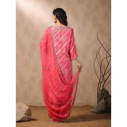 Palak Khandelwal Pink Leheriya Kurta with Pants and Dupatta (Set of 3)