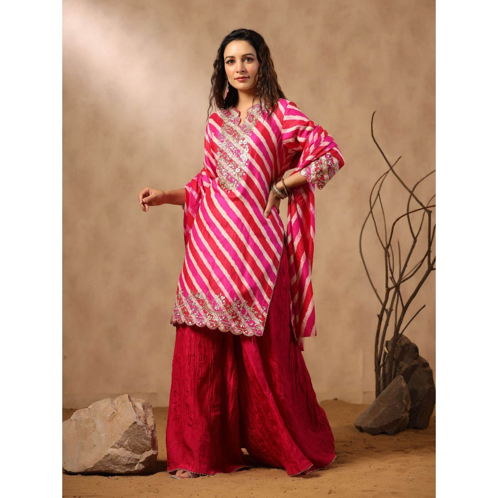 Palak Khandelwal Rani Pink Leheriya Kurta with Sharara and Dupatta (Set of 3)