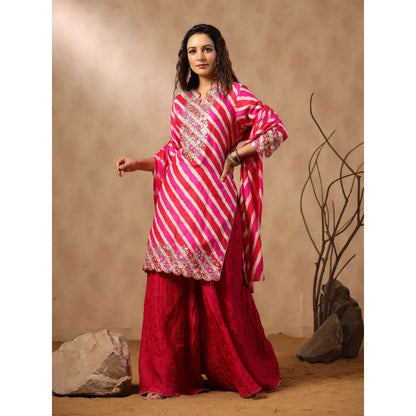 Palak Khandelwal Rani Pink Leheriya Kurta with Sharara and Dupatta (Set of 3)