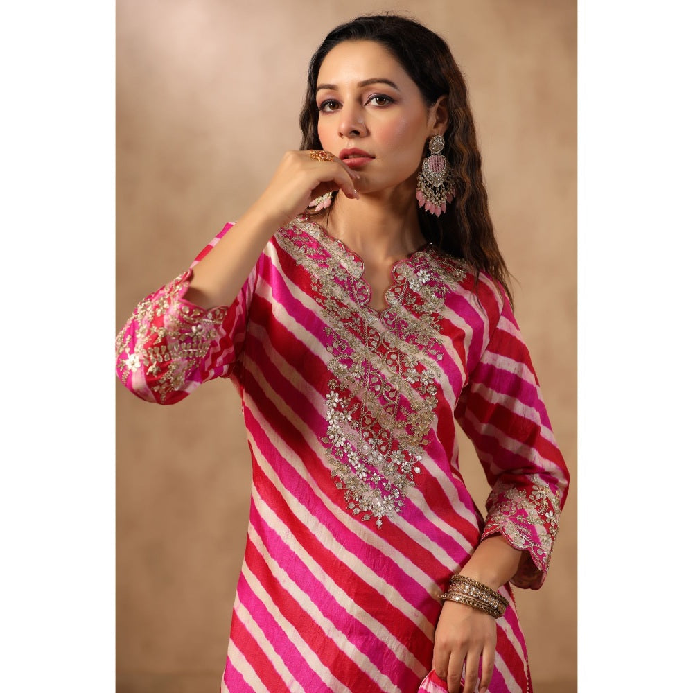 Palak Khandelwal Rani Pink Leheriya Kurta with Sharara and Dupatta (Set of 3)