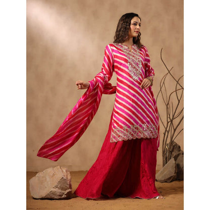 Palak Khandelwal Rani Pink Leheriya Kurta with Sharara and Dupatta (Set of 3)