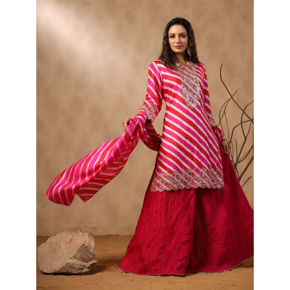 Palak Khandelwal Rani Pink Leheriya Kurta with Sharara and Dupatta (Set of 3)