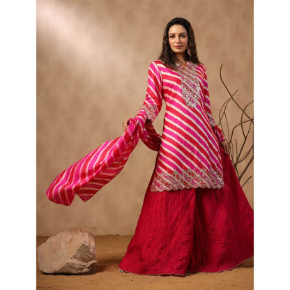 Palak Khandelwal Rani Pink Leheriya Kurta with Sharara and Dupatta (Set of 3)