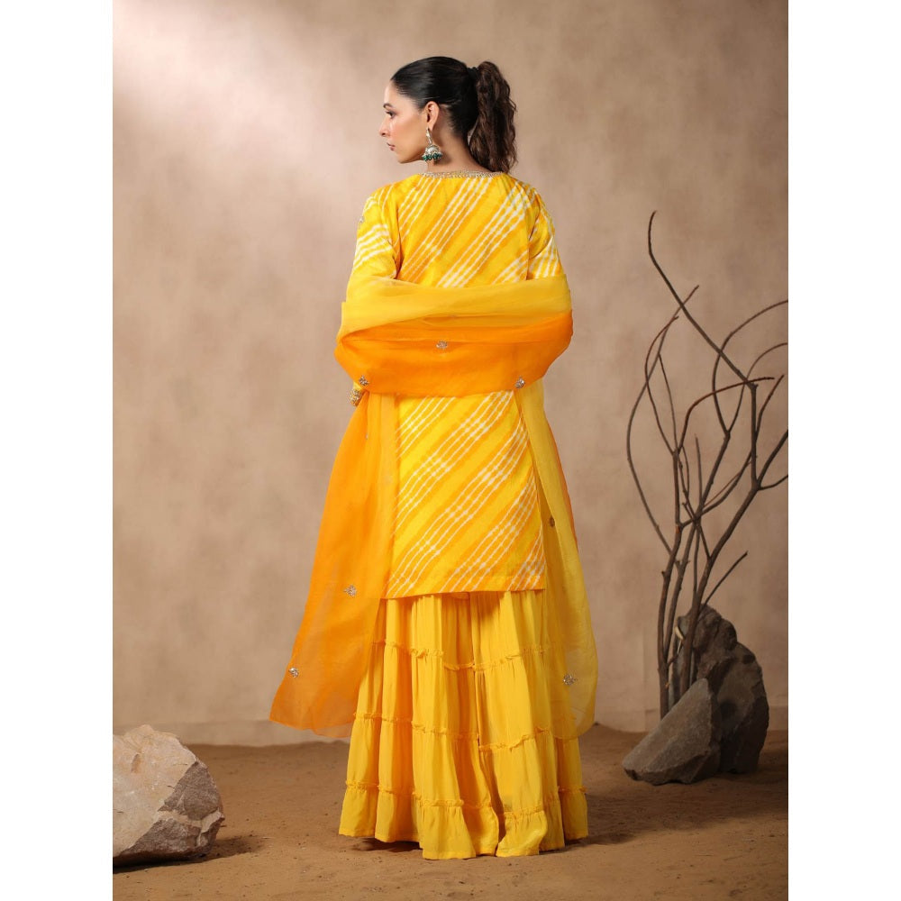Palak Khandelwal Yellow Leheriya Kurta with Sharara and Dupatta (Set of 3)
