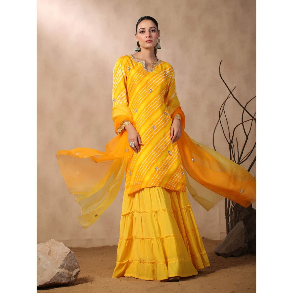Palak Khandelwal Yellow Leheriya Kurta with Sharara and Dupatta (Set of 3)
