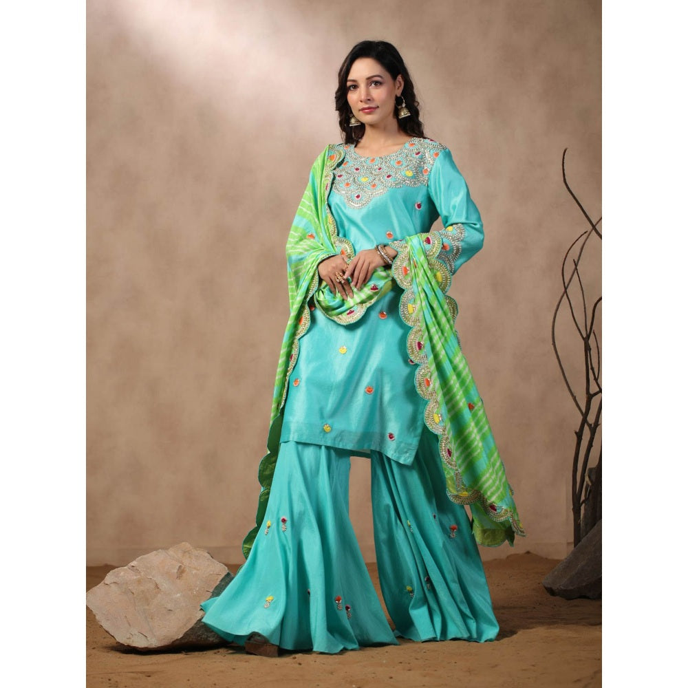 Palak Khandelwal Blue Kurta with Sharara and Dupatta (Set of 3)