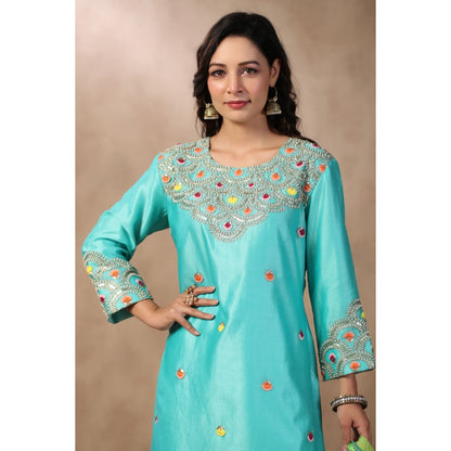 Palak Khandelwal Blue Kurta with Sharara and Dupatta (Set of 3)