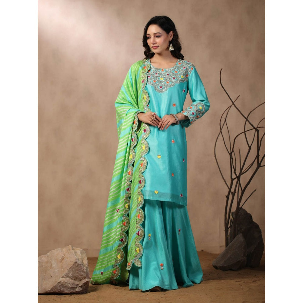Palak Khandelwal Blue Kurta with Sharara and Dupatta (Set of 3)