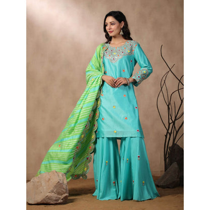 Palak Khandelwal Blue Kurta with Sharara and Dupatta (Set of 3)