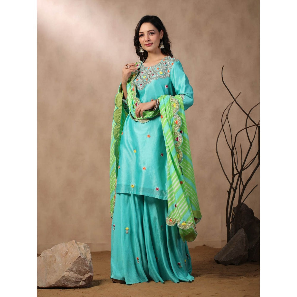 Palak Khandelwal Blue Kurta with Sharara and Dupatta (Set of 3)