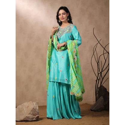 Palak Khandelwal Blue Kurta with Sharara and Dupatta (Set of 3)