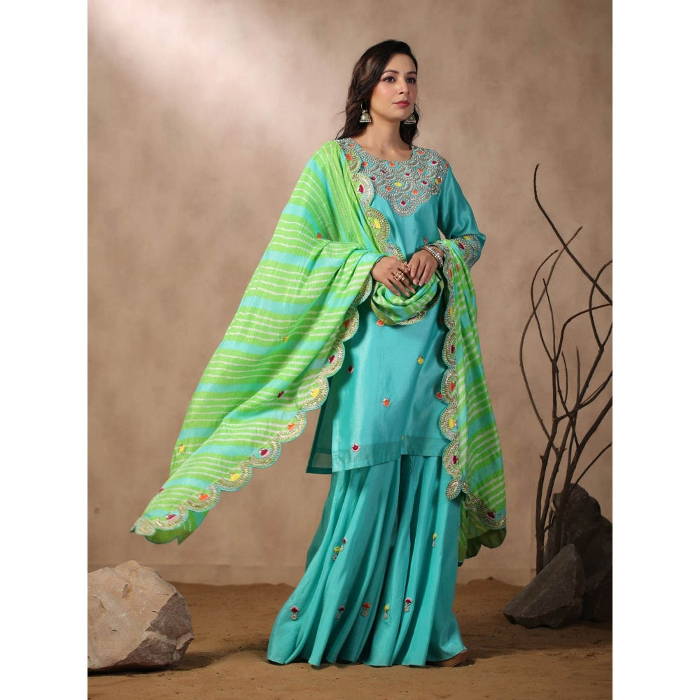 Palak Khandelwal Blue Kurta with Sharara and Dupatta (Set of 3)