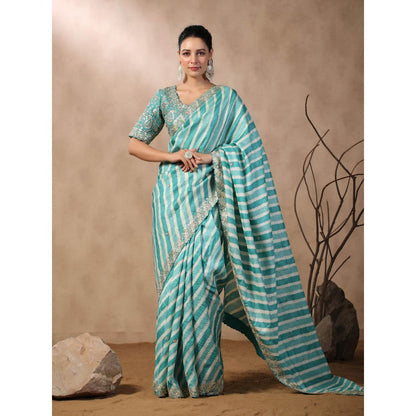 Palak Khandelwal Sea Green Leheriya Saree with Blouse with Stitched Blouse