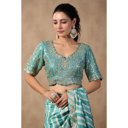 Palak Khandelwal Sea Green Leheriya Saree with Blouse with Stitched Blouse