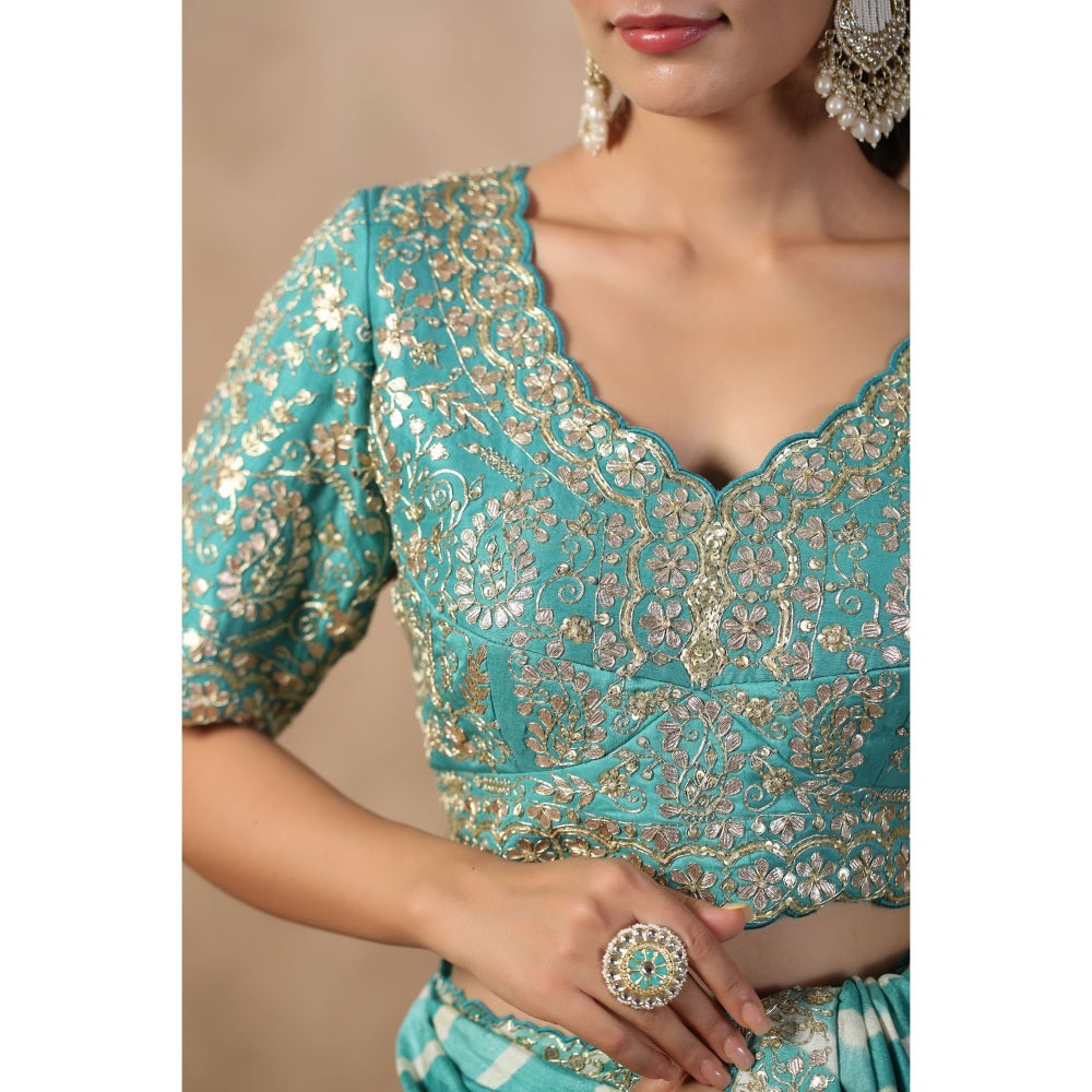 Palak Khandelwal Sea Green Leheriya Saree with Blouse with Stitched Blouse
