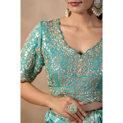 Palak Khandelwal Sea Green Leheriya Saree with Blouse with Stitched Blouse
