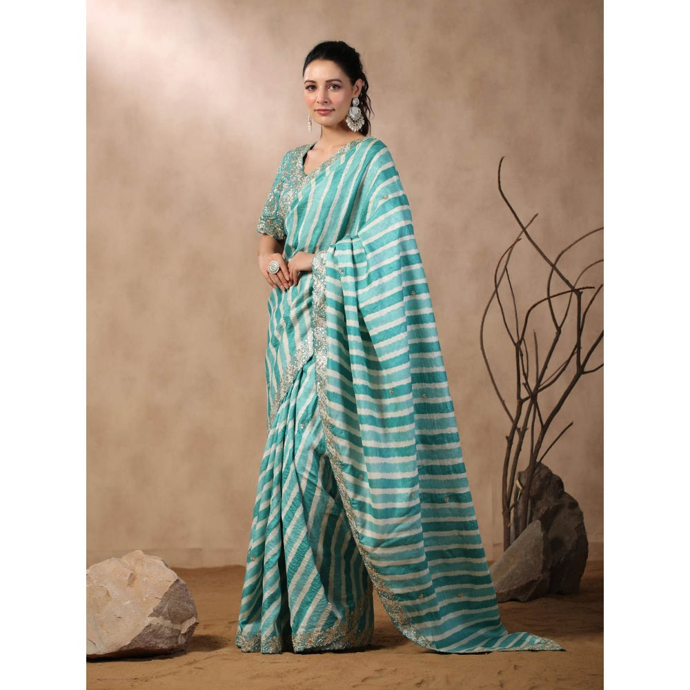 Palak Khandelwal Sea Green Leheriya Saree with Blouse with Stitched Blouse