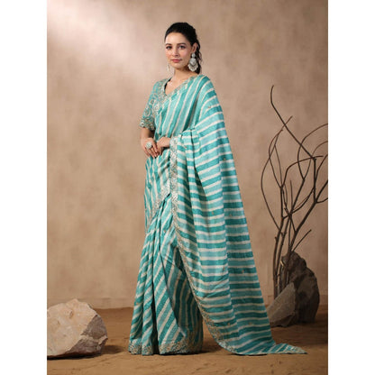 Palak Khandelwal Sea Green Leheriya Saree with Blouse with Stitched Blouse