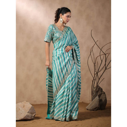 Palak Khandelwal Sea Green Leheriya Saree with Blouse with Stitched Blouse