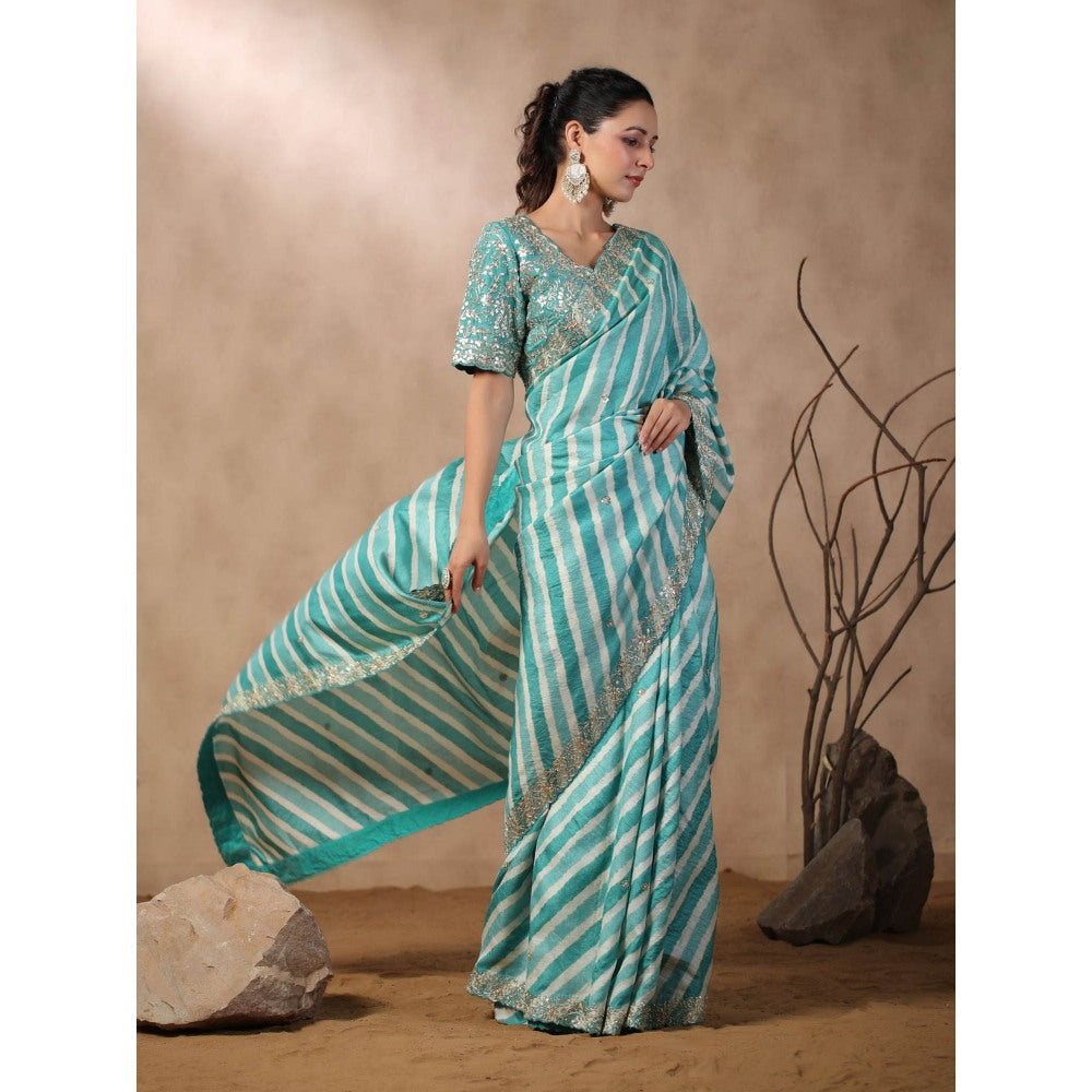 Palak Khandelwal Sea Green Leheriya Saree with Blouse with Stitched Blouse