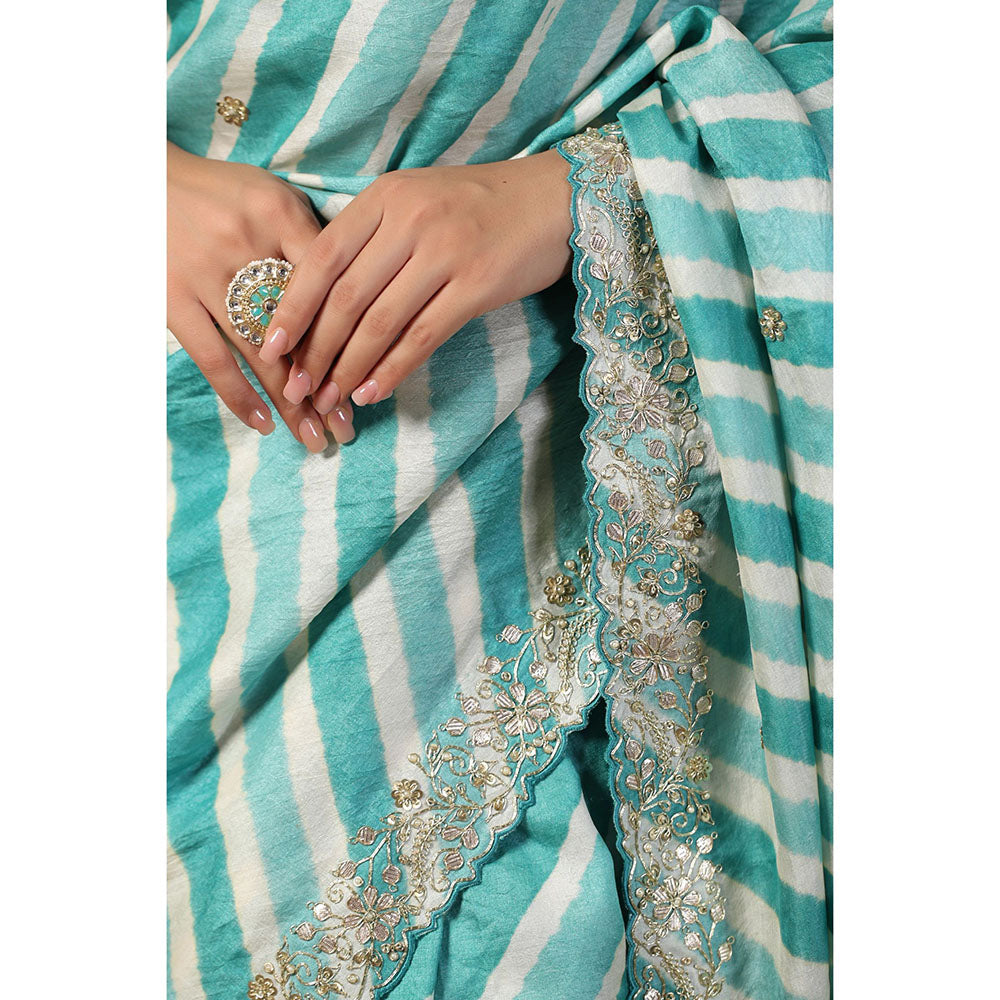 Palak Khandelwal Sea Green Leheriya Saree with Blouse with Stitched Blouse