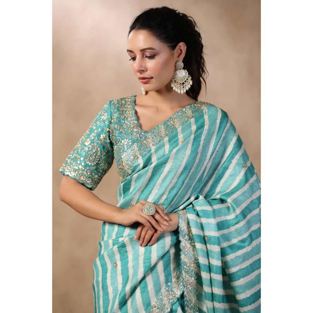 Palak Khandelwal Sea Green Leheriya Saree with Blouse with Stitched Blouse