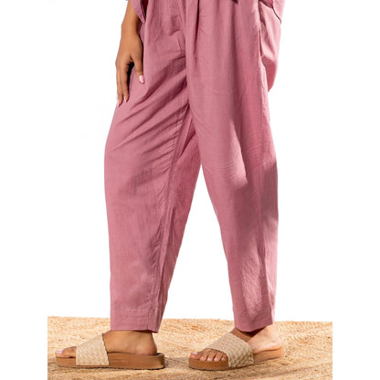 PANTS AND PAJAMAS Pink Chikan Cotton Kurta Shirt & Salwar (Set of 2)