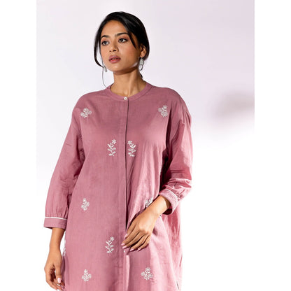 PANTS AND PAJAMAS Lilac Chikan Cotton Kurta