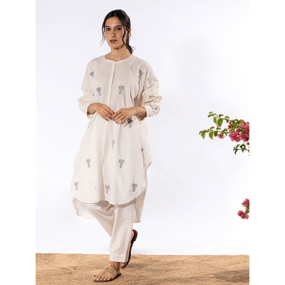 PANTS AND PAJAMAS Off White Chikan Cotton Kurta Shirt & Salwar (Set of 2)