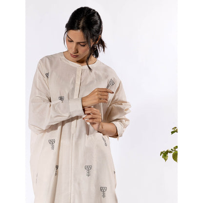 PANTS AND PAJAMAS Off White Chikan Cotton Kurta Shirt & Salwar (Set of 2)