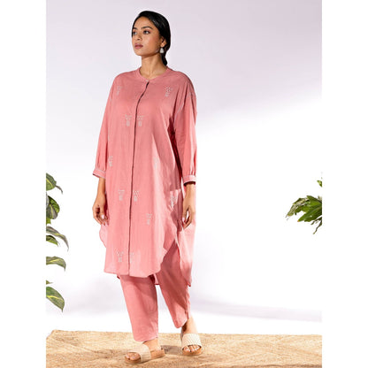 PANTS AND PAJAMAS Peach Chikan Cotton Kurta Shirt & Salwar (Set of 2)