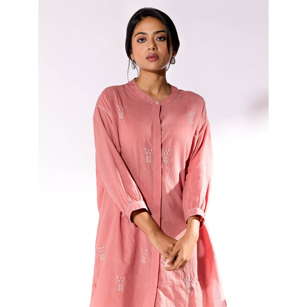 PANTS AND PAJAMAS Peach Chikan Cotton Kurta Shirt & Salwar (Set of 2)