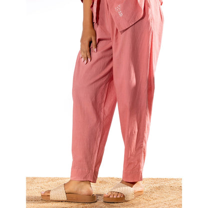 PANTS AND PAJAMAS Peach Chikan Cotton Kurta Shirt & Salwar (Set of 2)