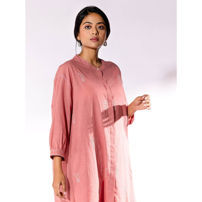 PANTS AND PAJAMAS Peach Chikan Cotton Kurta