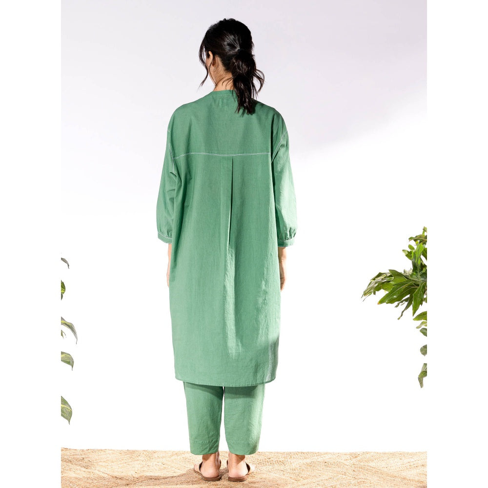 PANTS AND PAJAMAS Green Chikan Cotton Kurta Shirt & Salwar (Set of 2)